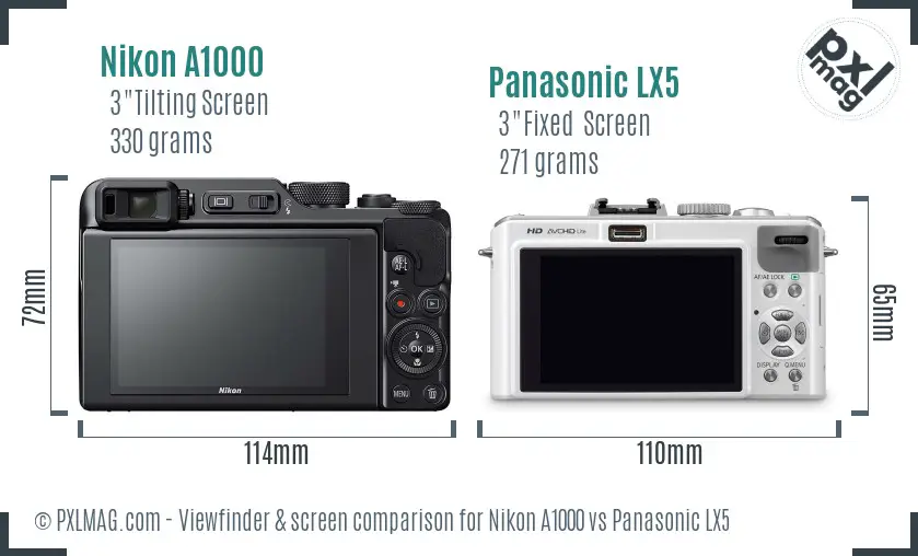 Nikon A1000 vs Panasonic LX5 Screen and Viewfinder comparison