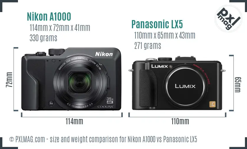 Nikon A1000 vs Panasonic LX5 size comparison