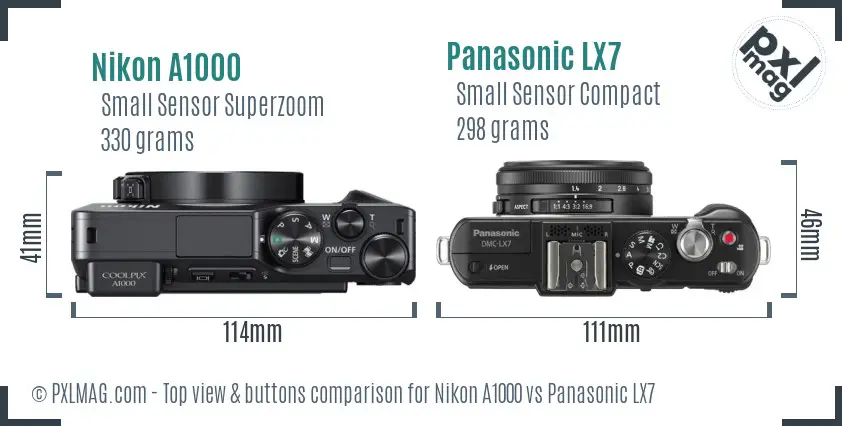 Nikon A1000 vs Panasonic LX7 top view buttons comparison Nikon A1000 vs Panasonic LX7 top view buttons comparison
