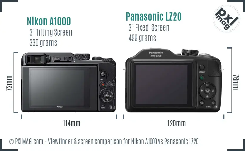 Nikon A1000 vs Panasonic LZ20 Screen and Viewfinder comparison