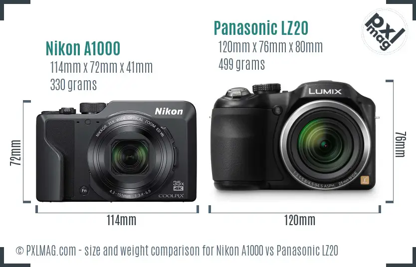 Nikon A1000 vs Panasonic LZ20 size comparison