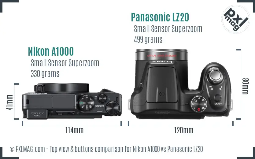 Nikon A1000 vs Panasonic LZ20 top view buttons comparison