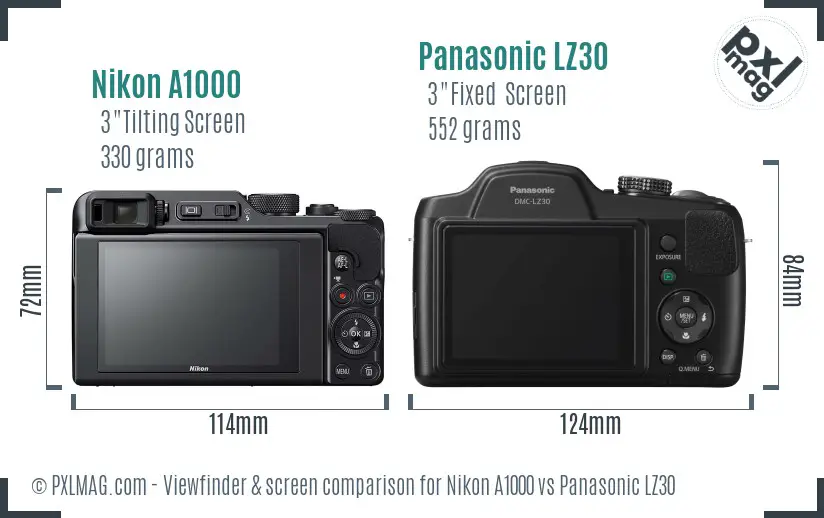 Nikon A1000 vs Panasonic LZ30 Screen and Viewfinder comparison