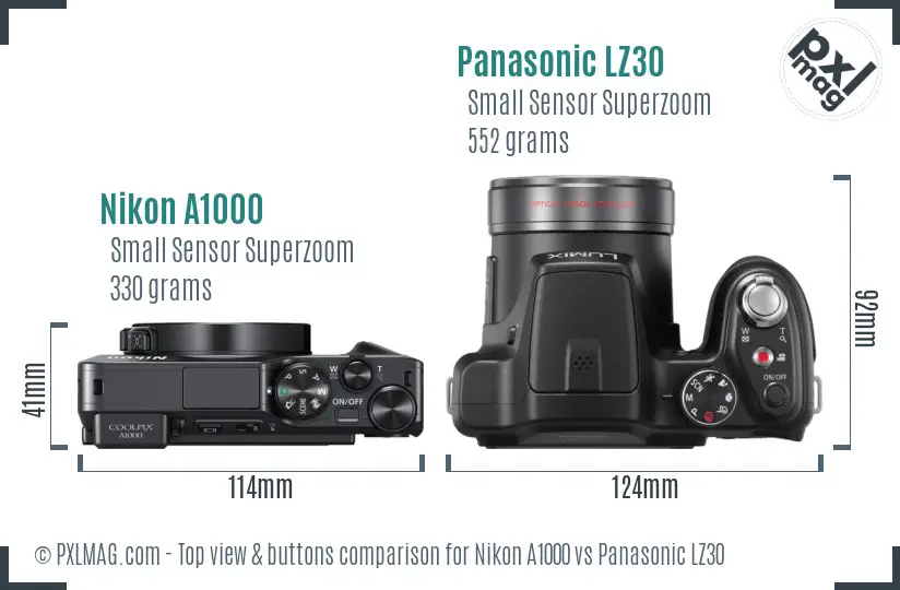 Nikon A1000 vs Panasonic LZ30 top view buttons comparison