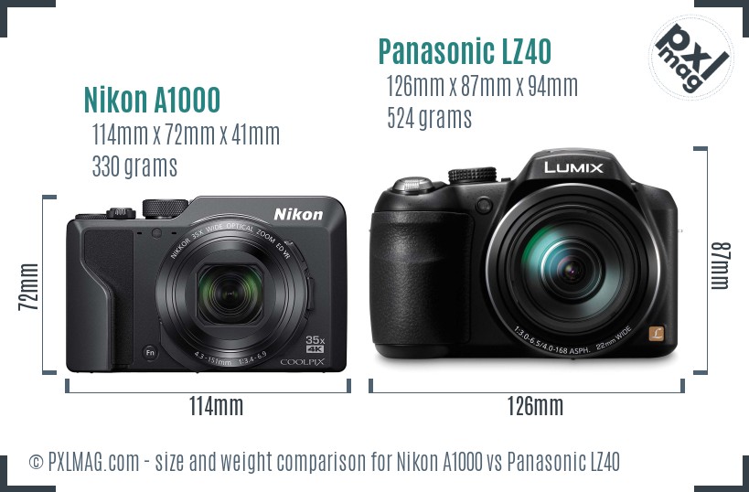 Nikon A1000 vs Panasonic LZ40 size comparison