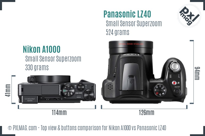 Nikon A1000 vs Panasonic LZ40 top view buttons comparison