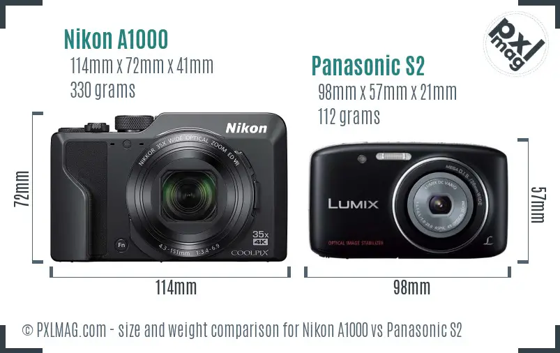 Nikon A1000 vs Panasonic S2 size comparison