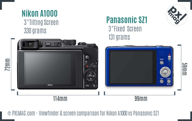 Nikon A1000 vs Panasonic SZ1 Screen and Viewfinder comparison