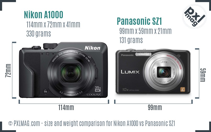 Nikon A1000 vs Panasonic SZ1 size comparison