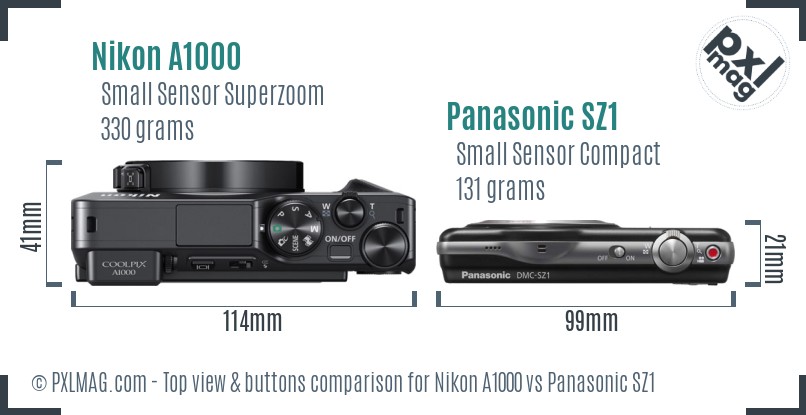 Nikon A1000 vs Panasonic SZ1 top view buttons comparison