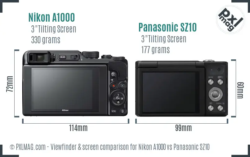 Nikon A1000 vs Panasonic SZ10 Screen and Viewfinder comparison