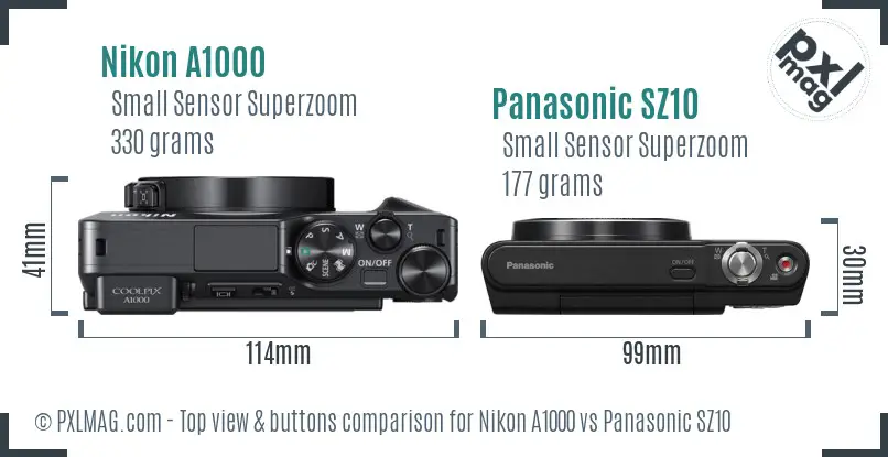 Nikon A1000 vs Panasonic SZ10 top view buttons comparison