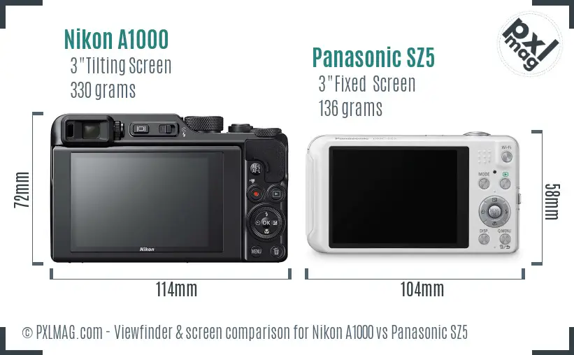 Nikon A1000 vs Panasonic SZ5 Screen and Viewfinder comparison