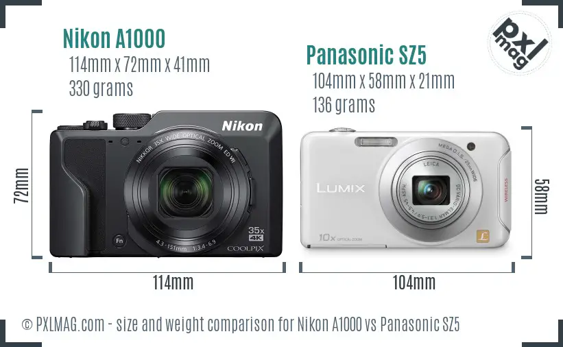 Nikon A1000 vs Panasonic SZ5 size comparison