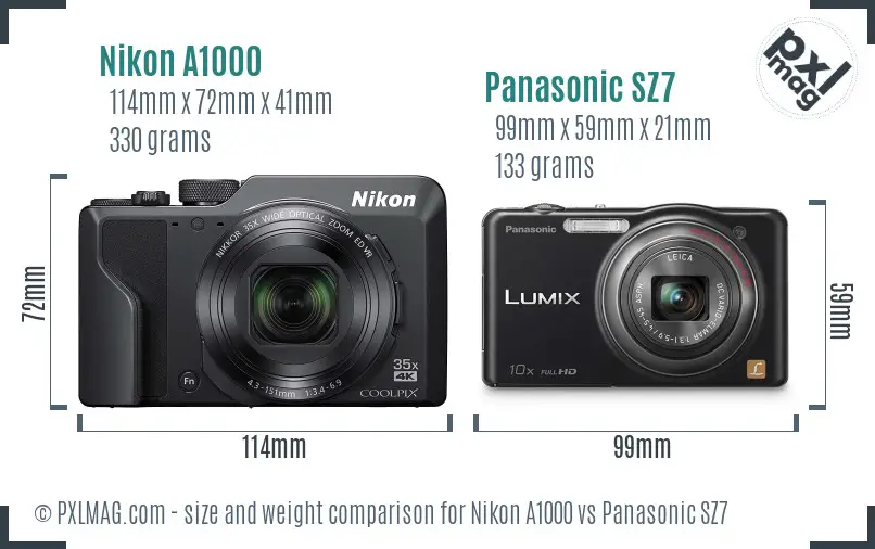 Nikon A1000 vs Panasonic SZ7 size comparison Nikon A1000 vs Panasonic SZ7 size comparison