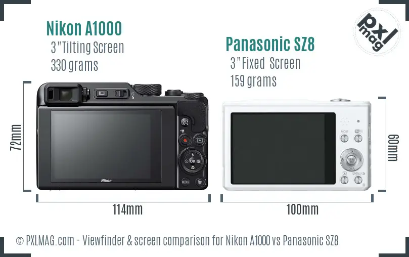 Nikon A1000 vs Panasonic SZ8 Screen and Viewfinder comparison