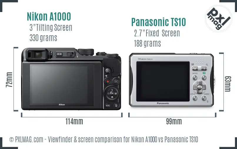 Nikon A1000 vs Panasonic TS10 Screen and Viewfinder comparison