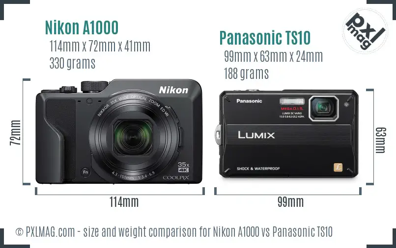 Nikon A1000 vs Panasonic TS10 size comparison