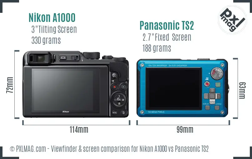 Nikon A1000 vs Panasonic TS2 Screen and Viewfinder comparison