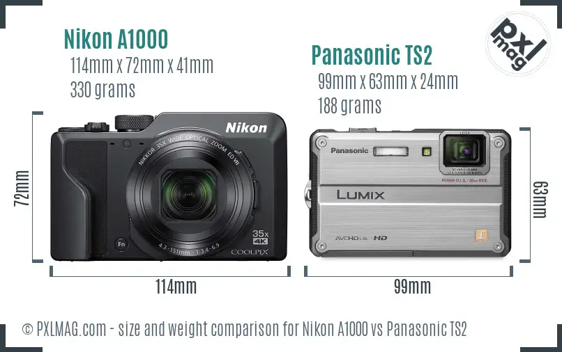 Nikon A1000 vs Panasonic TS2 size comparison