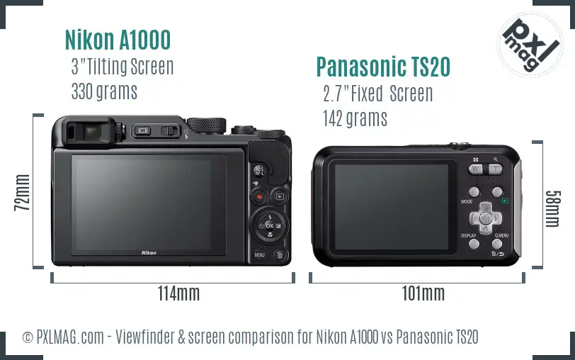 Nikon A1000 vs Panasonic TS20 Screen and Viewfinder comparison