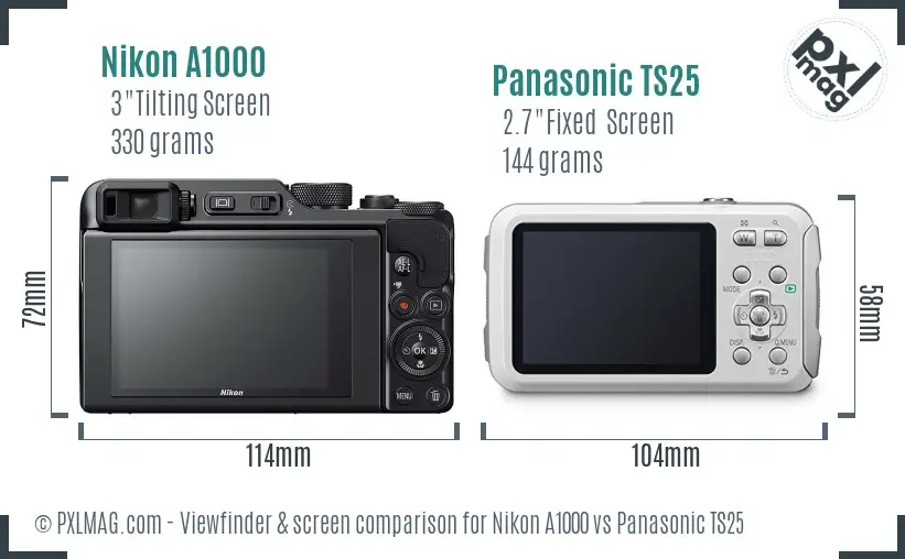 Nikon A1000 vs Panasonic TS25 Screen and Viewfinder comparison