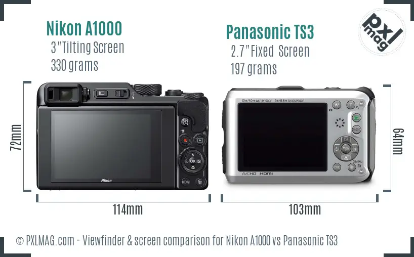 Nikon A1000 vs Panasonic TS3 Screen and Viewfinder comparison