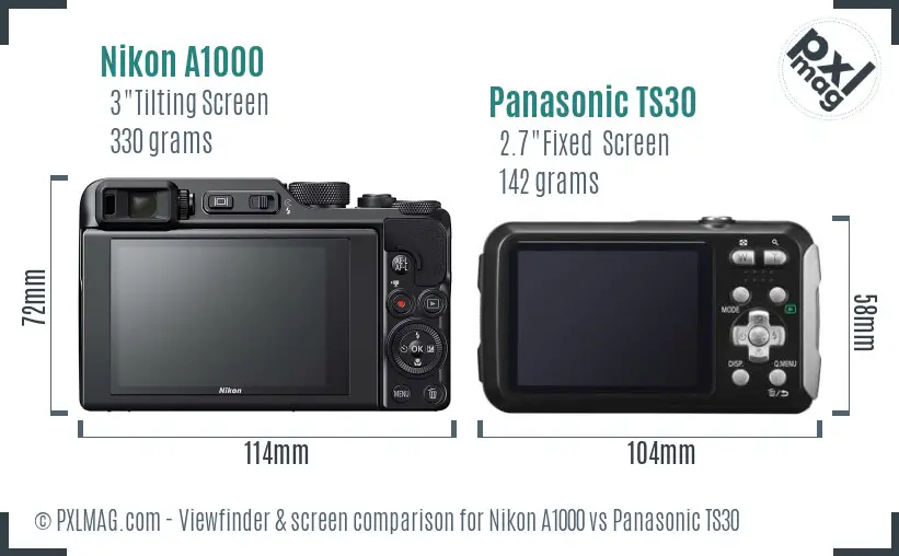 Nikon A1000 vs Panasonic TS30 Screen and Viewfinder comparison