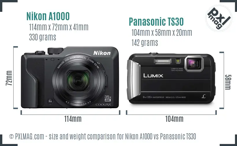 Nikon A1000 vs Panasonic TS30 size comparison Nikon A1000 vs Panasonic TS30 size comparison