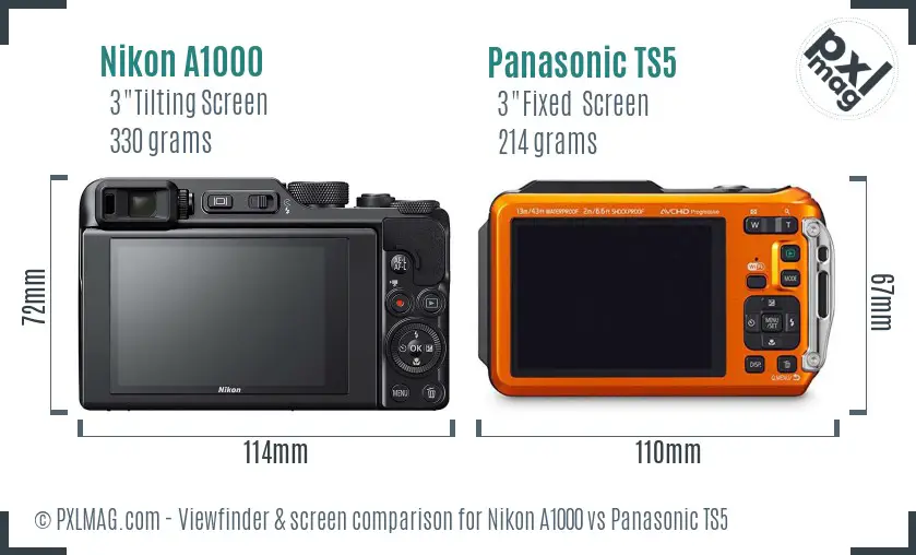 Nikon A1000 vs Panasonic TS5 Screen and Viewfinder comparison