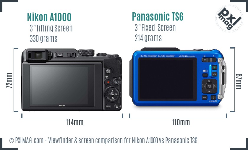 Nikon A1000 vs Panasonic TS6 Screen and Viewfinder comparison