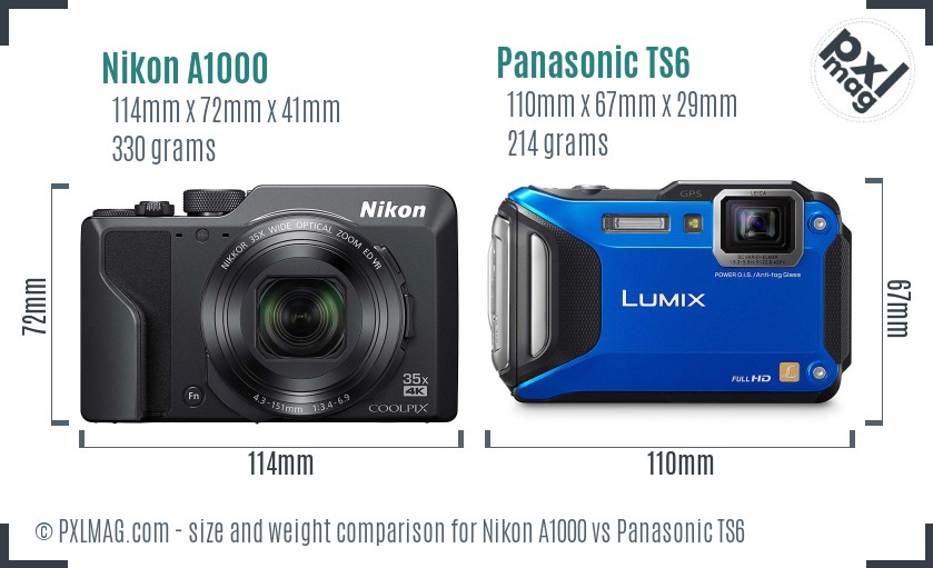 Nikon A1000 vs Panasonic TS6 size comparison Nikon A1000 vs Panasonic TS6 size comparison