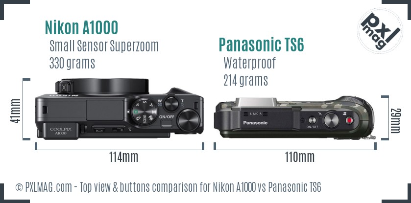 Nikon A1000 vs Panasonic TS6 top view buttons comparison