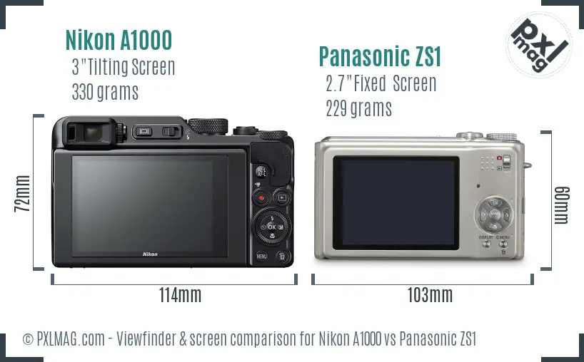 Nikon A1000 vs Panasonic ZS1 Screen and Viewfinder comparison