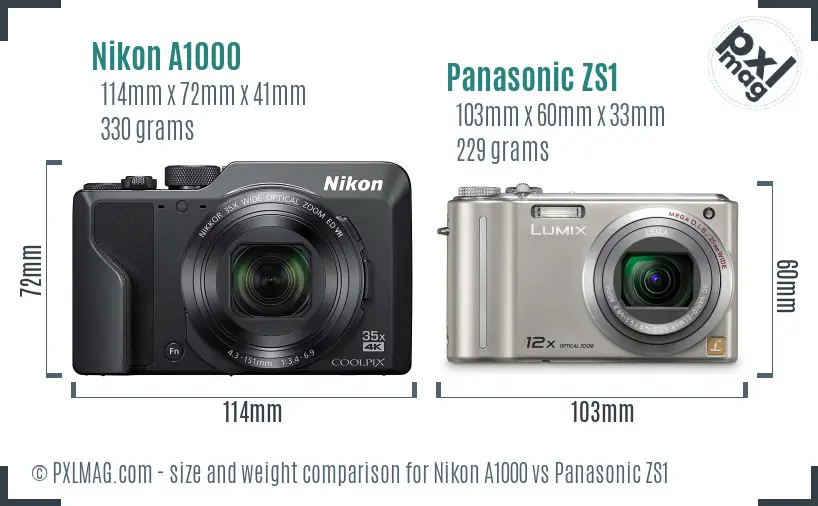Nikon A1000 vs Panasonic ZS1 size comparison