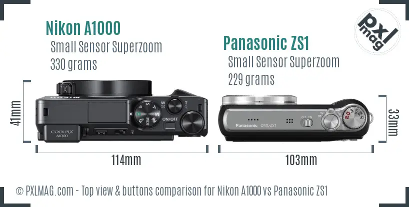 Nikon A1000 vs Panasonic ZS1 top view buttons comparison