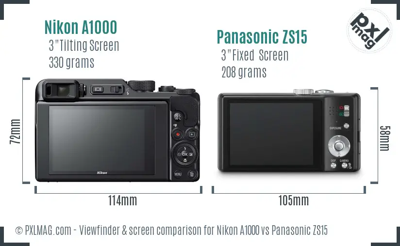 Nikon A1000 vs Panasonic ZS15 Screen and Viewfinder comparison