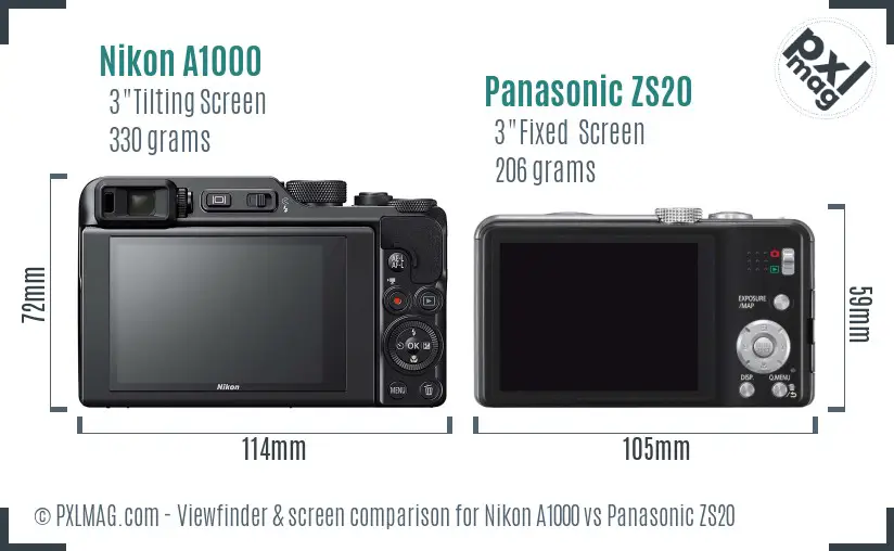Nikon A1000 vs Panasonic ZS20 Screen and Viewfinder comparison