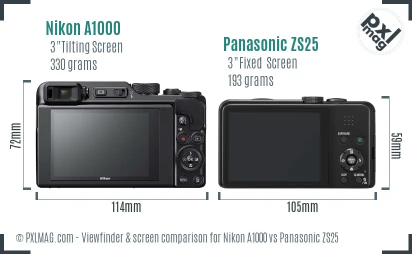 Nikon A1000 vs Panasonic ZS25 Screen and Viewfinder comparison