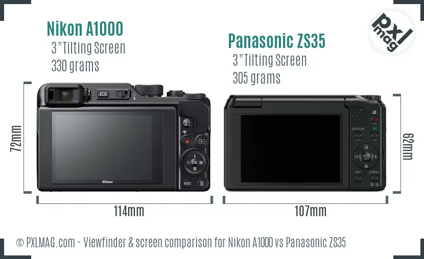 Nikon A1000 vs Panasonic ZS35 Screen and Viewfinder comparison