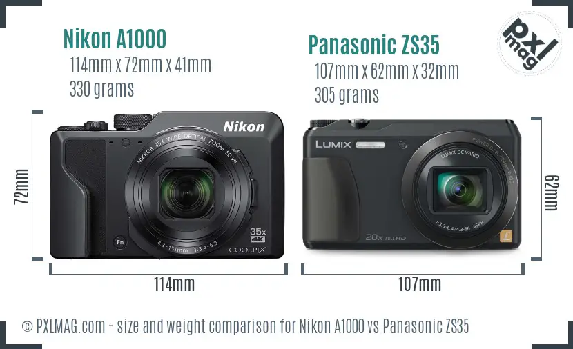 Nikon A1000 vs Panasonic ZS35 size comparison