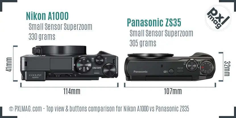 Nikon A1000 vs Panasonic ZS35 top view buttons comparison