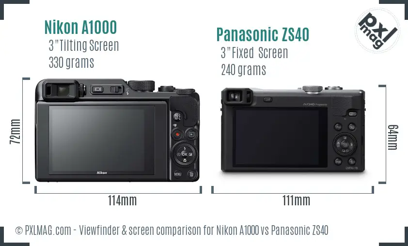 Nikon A1000 vs Panasonic ZS40 Screen and Viewfinder comparison