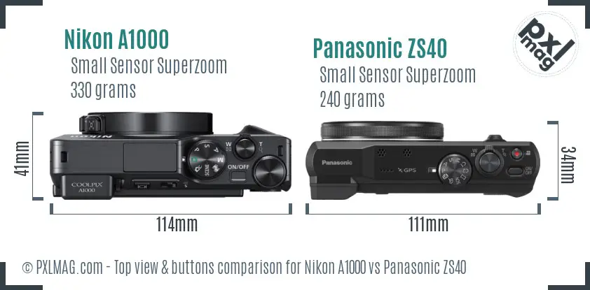 Nikon A1000 vs Panasonic ZS40 top view buttons comparison
