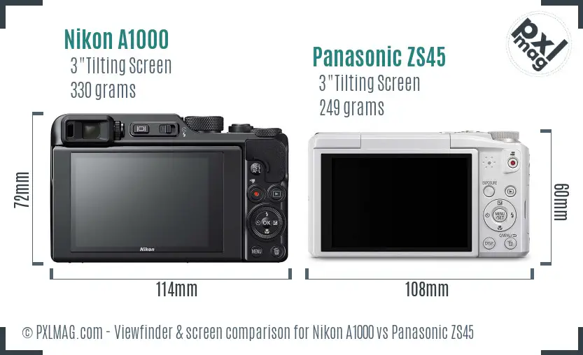 Nikon A1000 vs Panasonic ZS45 Screen and Viewfinder comparison
