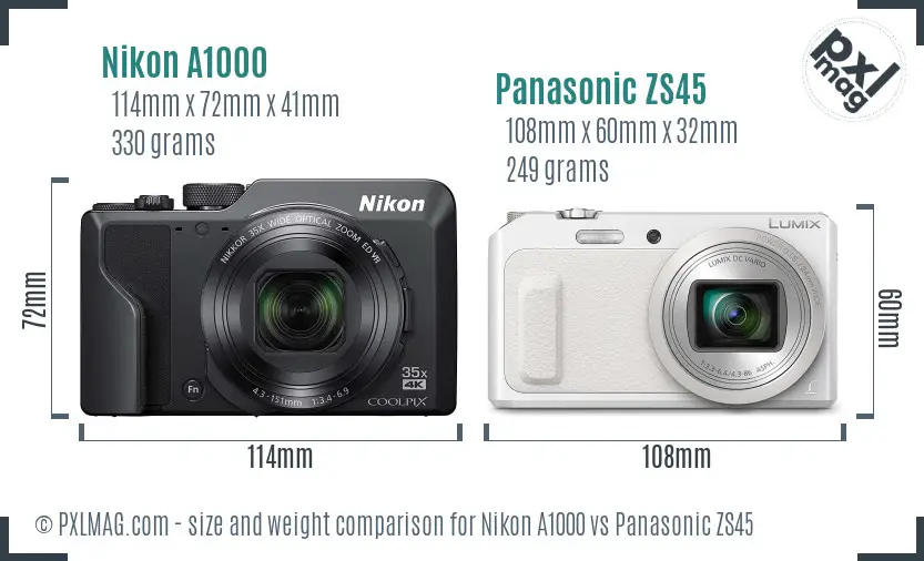 Nikon A1000 vs Panasonic ZS45 size comparison