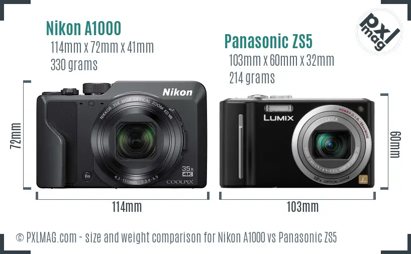 Nikon A1000 vs Panasonic ZS5 size comparison