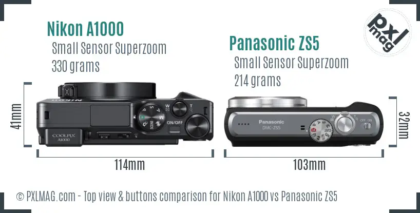 Nikon A1000 vs Panasonic ZS5 top view buttons comparison