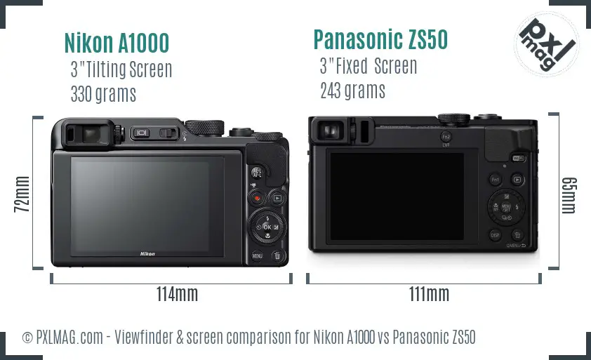 Nikon A1000 vs Panasonic ZS50 Screen and Viewfinder comparison