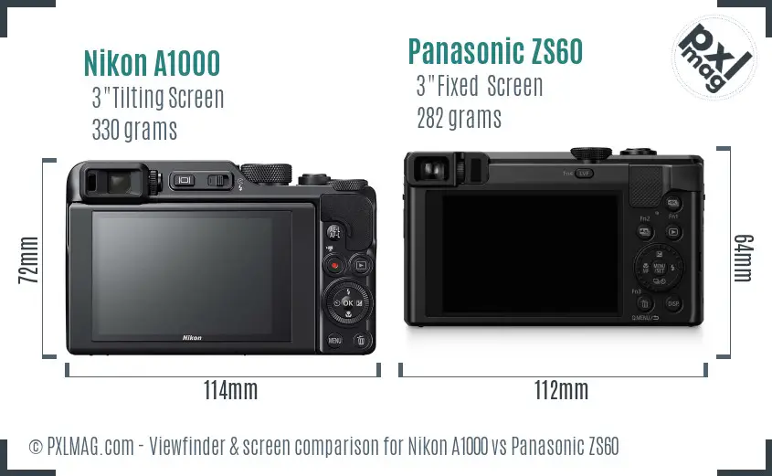 Nikon A1000 vs Panasonic ZS60 Screen and Viewfinder comparison